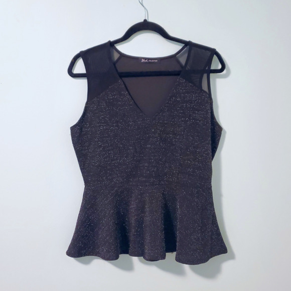 GLITTERING Black Peplum Top - Picture 2 of 3